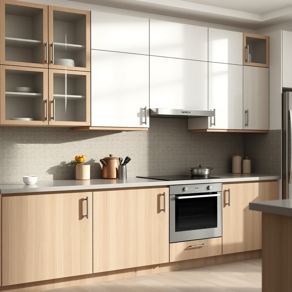 Photorealistic wide shot of a Bürck mutfak dolabı installation in a modern Turkish kitchen