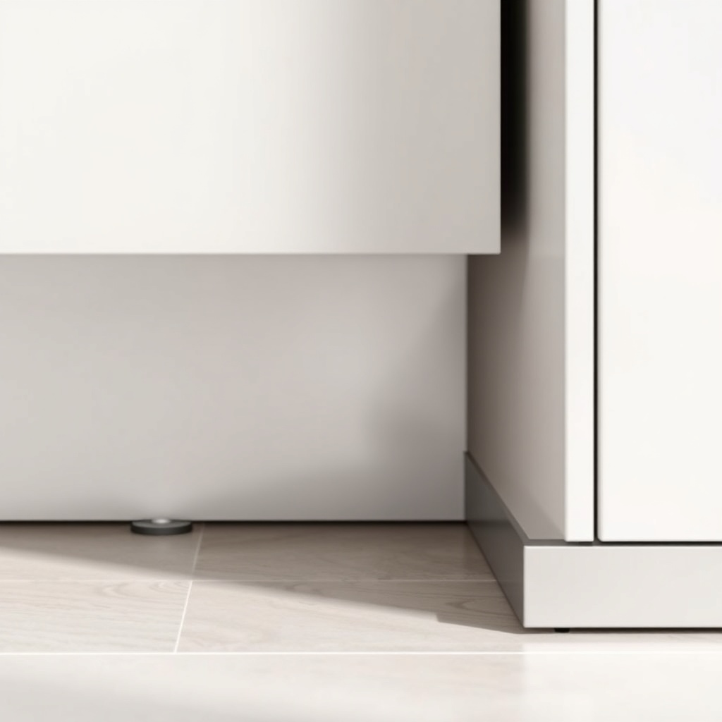 A clean photorealistic photo showing a Modalife Infinity kitchen cabinet corner with visib